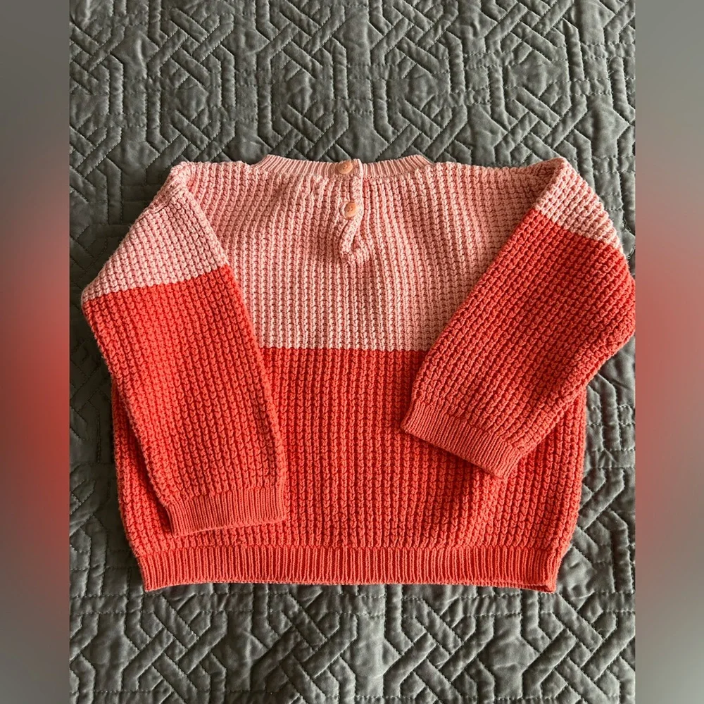 Colorblock Coral & Pink Knit Sweater - Kids